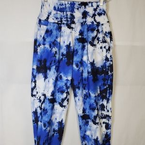 Tie-Dye Blue White High-Waisted Cropped Joggers Pants Size M
